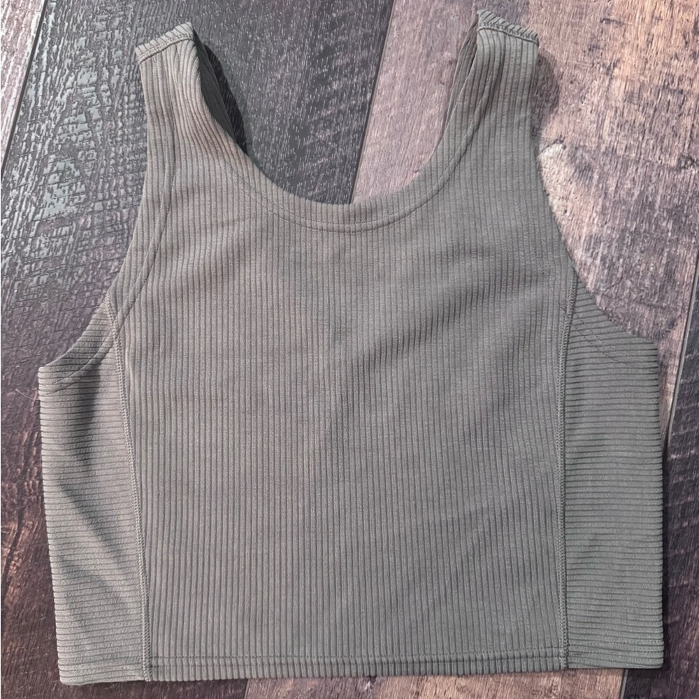 Lululemon Ribbed Olive Green Women's Crop Tank Top | Size 8
